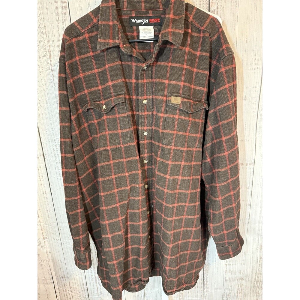 Wrangler Riggs Workwear Men’s 3XT Flannel Long Sleeve Shirt Red Brown Plaid